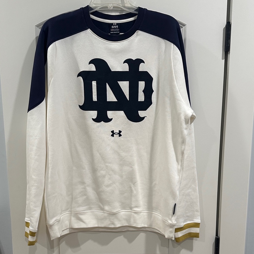 UA Iconic Collection -Men's Cream and Navy Crewneck Sweatshirt - Notre Dame NWOT